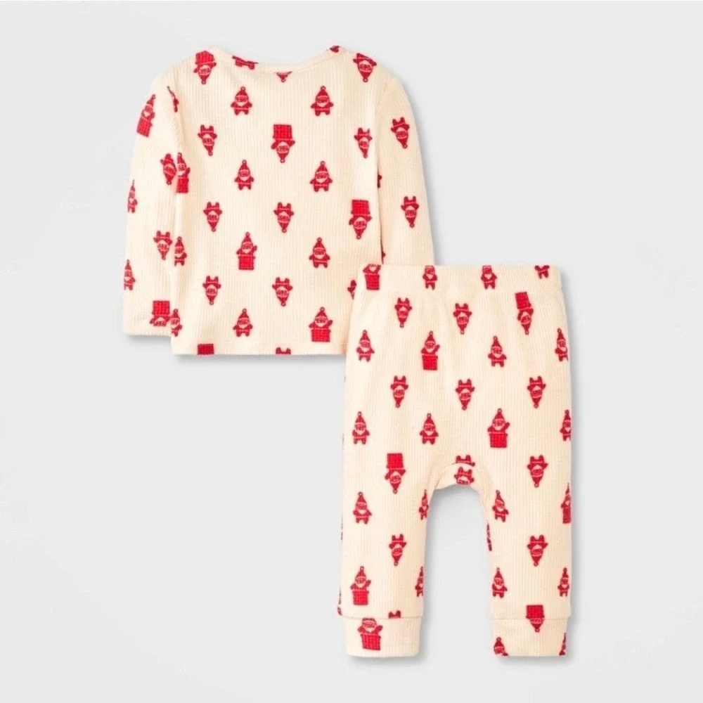 Baby Cat and Jack Pajamas Set Long Sleeve‎ Pants Santa Print Cream Red Size 12M